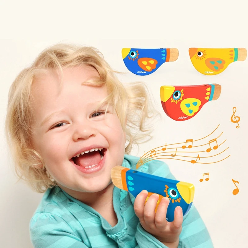 Cute Cartoon Bird Whistle Children Play Music Toys Wooden Safety Early Education Music Training Props Three-Color  Bird  Piccolo