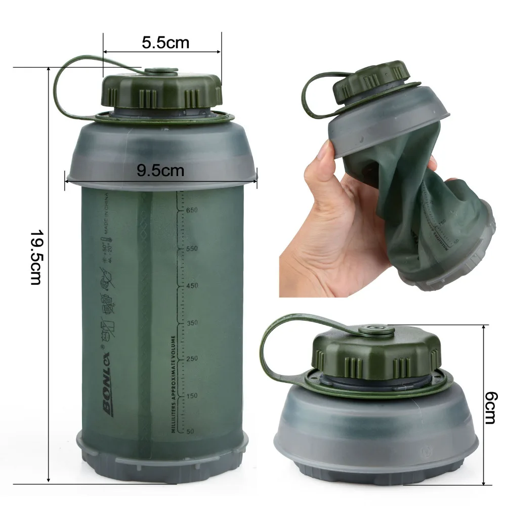 

750ml Collapsible Water Bottle Backpacking Hiking Climbing Bottles Reusable Foldable Folding Lightweight Compact for Camping