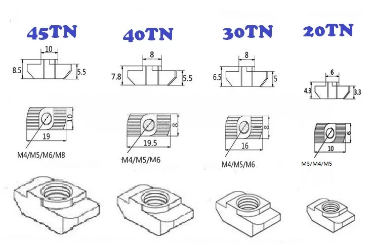 M3  M4  M5 M6 M7 M8 carbon steel T nut hammer head fasten nut aluminum connector for 20 series slot groove 6 aluminum profile (13)
