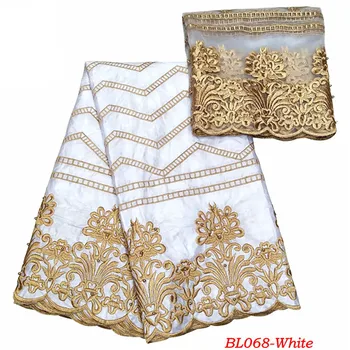 

Class Design White African tissu bazin riche getzner with beads brode getzner with 2yards french net lace for party BL068
