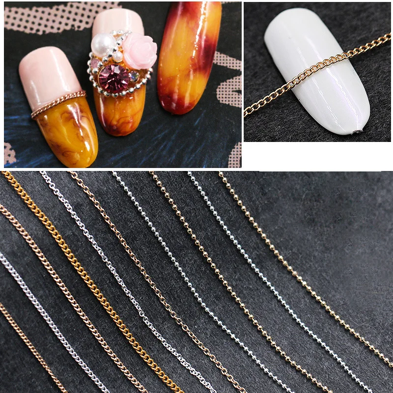 20 Style Gold Silver Nail Art Metal Chains 30cm Rock Punk 3d