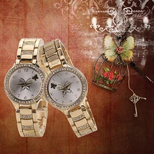 Elegant Girls Rhinestone Butterfly Stainless Metal Quartz Bangle Bracelet Watch smt 89
