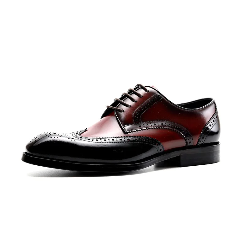 PJCMG/модные демисезонные роскошные черные/красные модельные туфли-оксфорды из натуральной кожи на шнуровке с пряжкой и острым носком в деловом стиле для мужчин - Цвет: Red