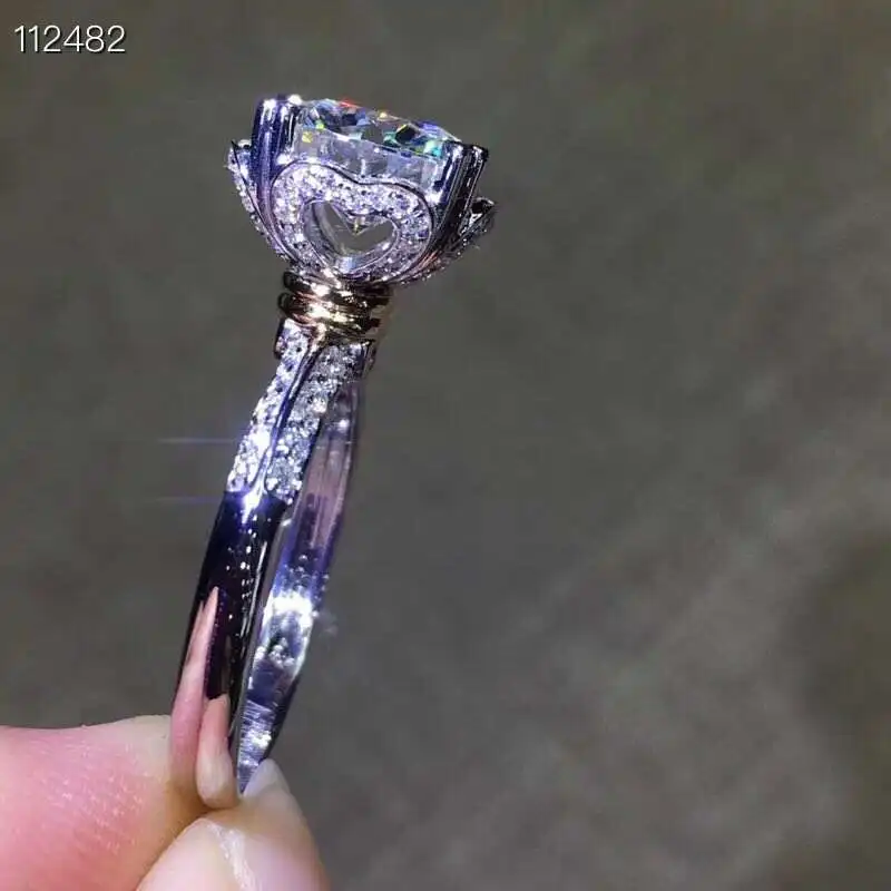 [MeiBaPJ блестящее кольцо с натуральным муассанитом и драгоценным камнем, классическое кольцо в форме сердца для девочек, настоящее 925 пробы Серебряное очаровательное ювелирное изделие для свадьбы