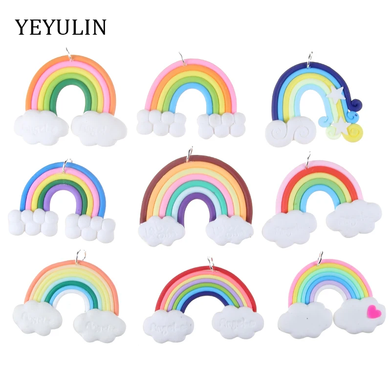 10 stücke Nette Wolken Regenbogen PPC Charms Anhänger Für Halskette Anhänger DIY Schmuck, Der 46*38mm