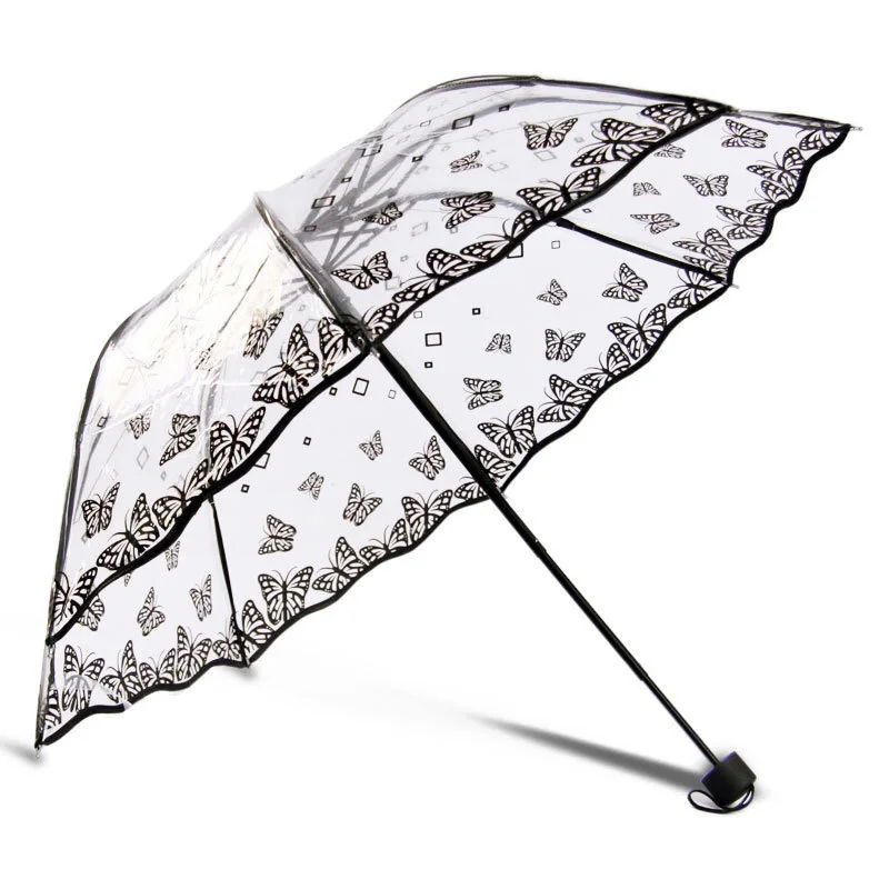 Прозрачный женский зонтик, трехслойный, толстый, Paraguas, пластиковый, прозрачный, кружевной зонтик,, новая мода, 8 ребер, зонтик для девочек - Цвет: 4