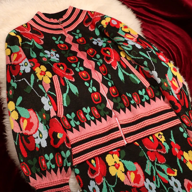 Makuluya Женская Весенняя Цветочная вышитая с длинным рукавом вязаная Толстая куртка свитер пальто Карманный кардиган женский винтажный WU