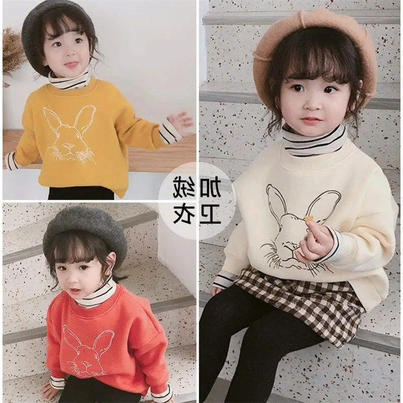 Зимний бархатный свитер для маленьких девочек, теплые свитера из 2 предметов, детские пальто с кроликом для девочек, верхняя одежда