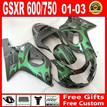 

High quality Fairings for black with green SUZUKI 2001 2002 2003 GSXR 600 750 motocycle parts 01 02 03 fairing kits 7 gift IO07