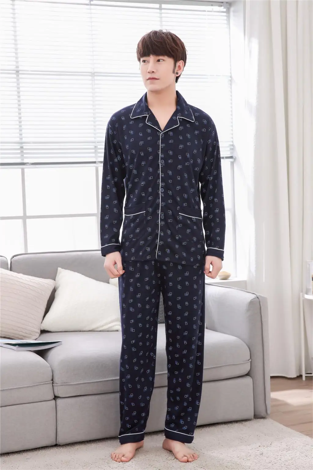 Yuzhenli Новая Осенняя Толстая мужская пижама, хлопковый Халат, Клетчатая Мужская пижама, зимняя Пижама, большие размеры L-XXXL