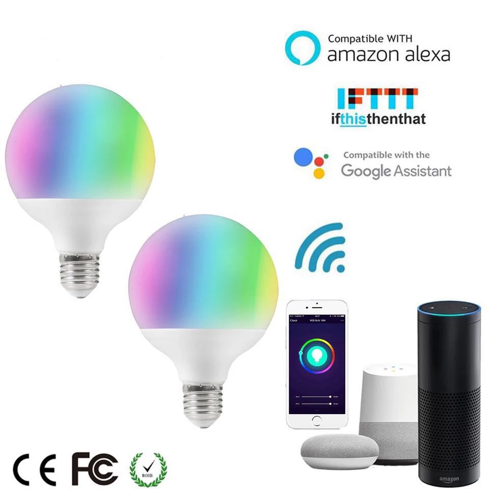 

Smart Wifi Bulb G95, Smart Light Bulb Voice Control E27, Globe Bulb Dimmable Alexa Echo Google Home IFTTT Tuya Smart