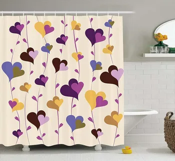 

Valentine Shower Curtain by, Cute Big and Little Hearts on Floral Branches Romance Theme Abstract Design Art, Fabric Bathroom D