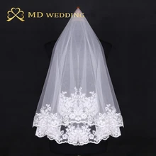 Горячая Распродажа слоновая кость Короткие Кружева Appiqued 0,8 м свадебная фата невесты с расческой свадебные аксессуары MD4012