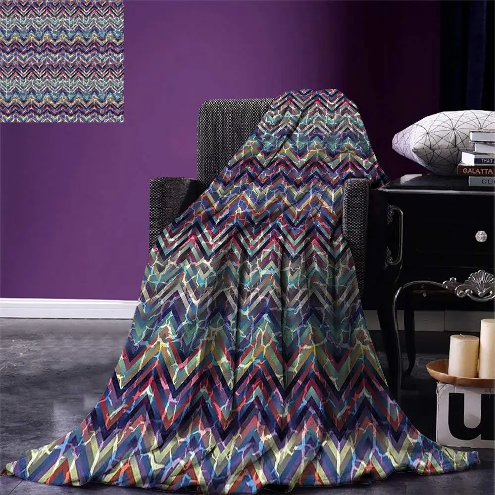 

Fractal Throw Blanket Abstract Zig Zag Chevron Motif in Vibrant Pattern with Murky Tone Effects Image Warm Microfiber