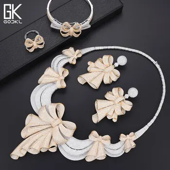 

GODKI Super Luxury BIG Bowknot African 4pcs Bridal Zircon Jewelry Sets For Women Party Dubai Nigeria Crystal Wedding Jewelry Set