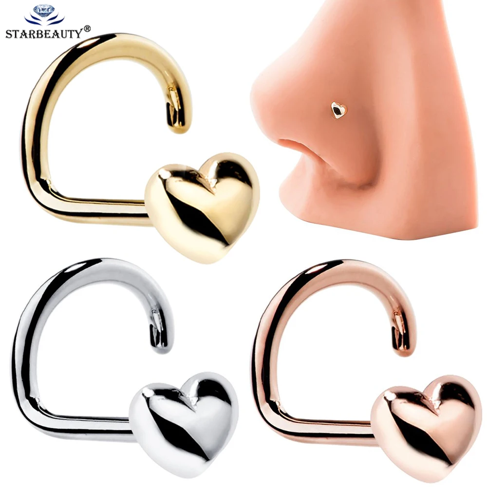 

2Pcs 18G 1.0*6mm+3mm Rose Gold Color nose studs body earring India Style Nose Studs Ring Fake Nose Ring Faux Piercing