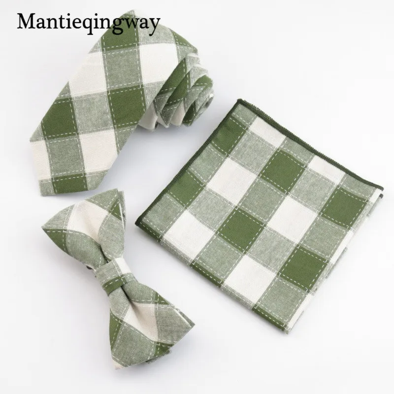  Mantieqingway Fashion Handkerchief Necktie Bow Tie Set Cotton Jacquard Men Plaid Bow Tie Pocket Squ