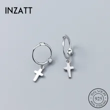 INZATT 925 Sterling Silver Classic Cross Hoop Earrings Geometric For Women Birthday Party Jewelry Rose Gold Color Gift