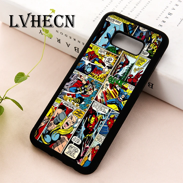 

LvheCn tpu phone case for Samsung S5 S6 S7 S8 S9 S10 EDGE PLUS S10e lite Note 5 8 9 Marvel Comic Spiderman Thor Captain America