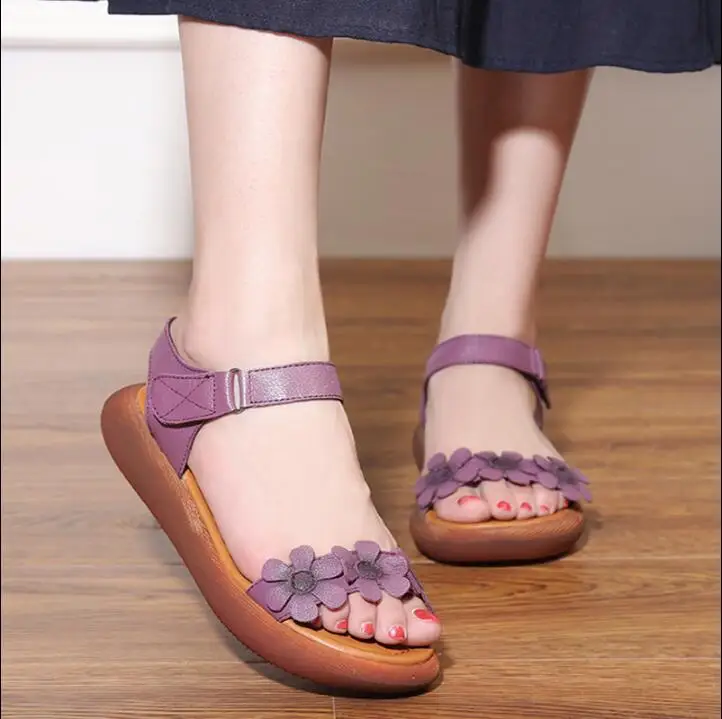 

RUSHIMAN 2021 Summer New Genuine Leather Sandals Peep-Toe Sandals Soft Comfortable And Breathable Ladies Shoes