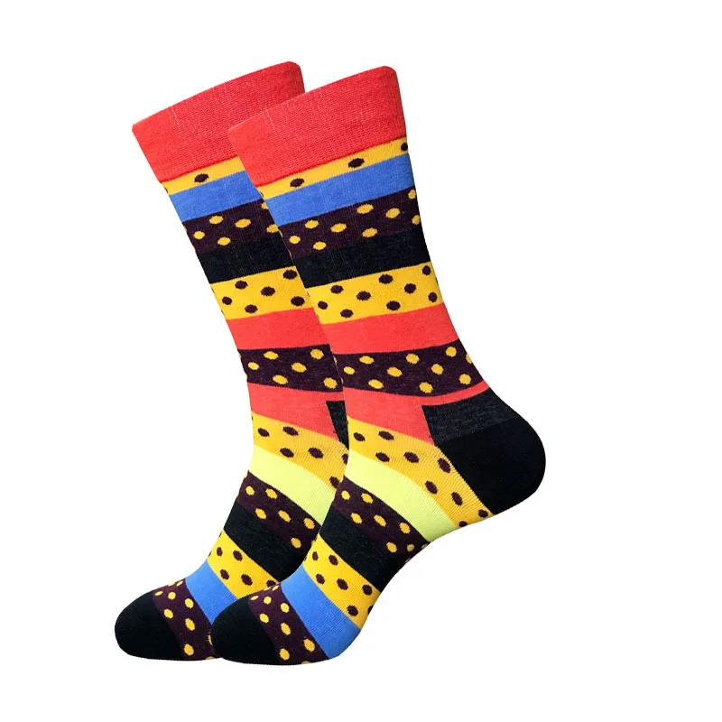 Марка Качества Красочные Хлопок Для мужчин Happy Socks горошек платье в полоску Прохладный Необычные забавная Повседневное экипажа носки Largos Hombre