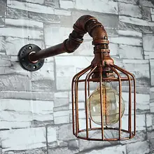2017 New Retro Waterpipe Iron Cage Wall Light Lamp Rust Vintage Loft E27/E26 Edison Wall Lights Warehouse Barn Wall Sconces