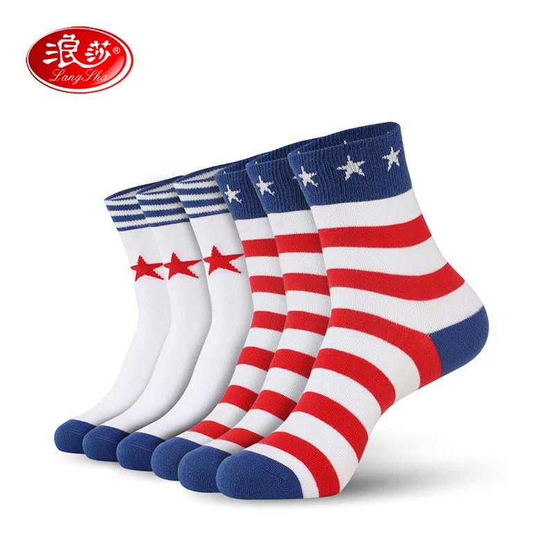 

Men socks cotton man stripped and star colorful crew sock slippers Plus size (EU 39-46) (US 7.0-12.0) 6pairs/lot Langsha