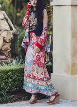 High Waist Location Floral Peacock Print Skirt Vintage 2019 New Women Side Slit Midi Long length A-Line Skirts Femme plunge floral print side slit jumpsuit