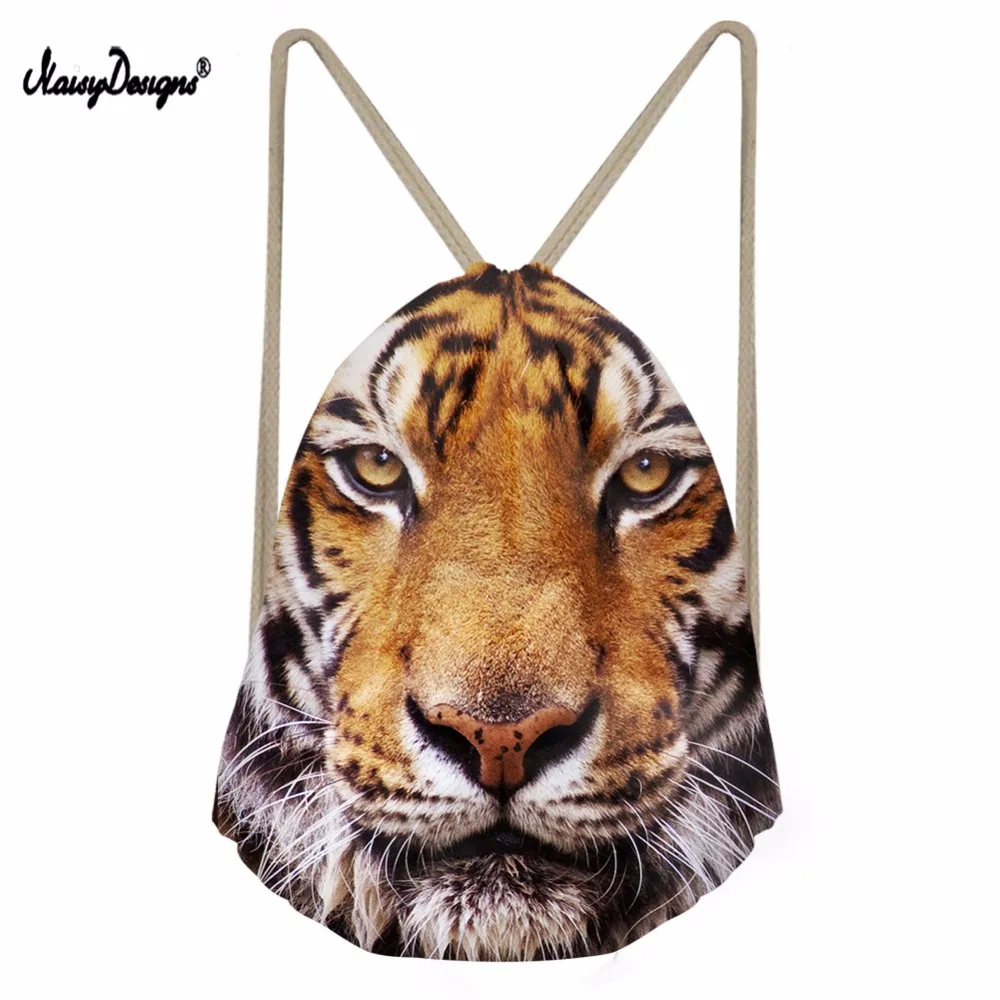 

NoisyDesigns Small Draw string Bag Kids 3D Tiger Wolf Print Men Backpack Women School Backpack Package Bag Bolsa Soft Beach Bag