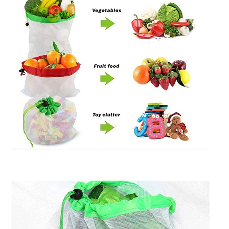 1PCS Mesh Shopping Bag Reusable Washable Eco Grocery Supermarket Fruit Vegetable Toys Sundries Storage Pack Friendly Shopper Bag