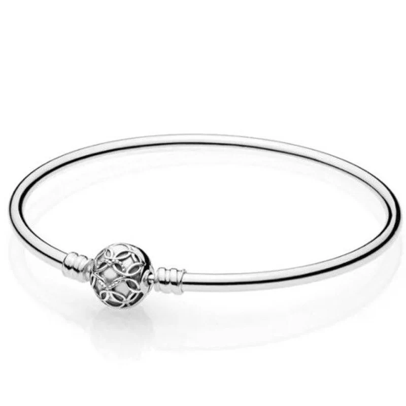 

New 925 Sterling Silver Bangle Lacework Pattern Of Love Clasp Smooth Bracelet Bangle Fit Women Bead Charm Diy Pandora Jewelry