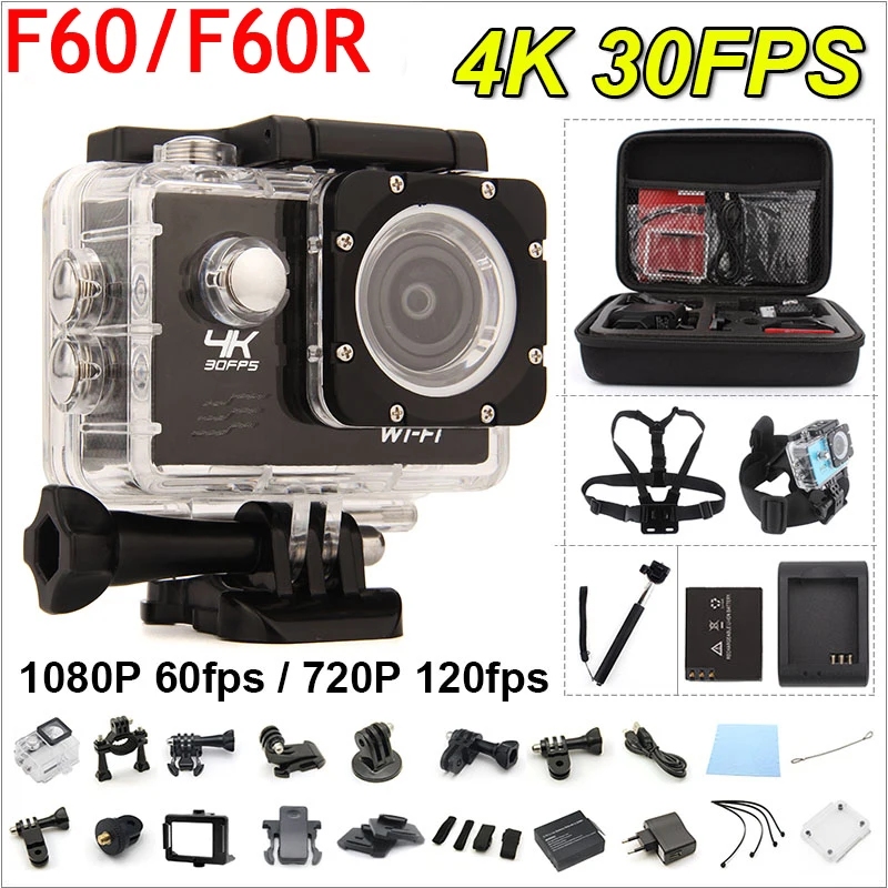 Gopro hero 4 style F60/F60R Action camera 4K/30fps Remote 16MP WiFi 170D Helmet Cam underwater 30M waterproof Sports camera