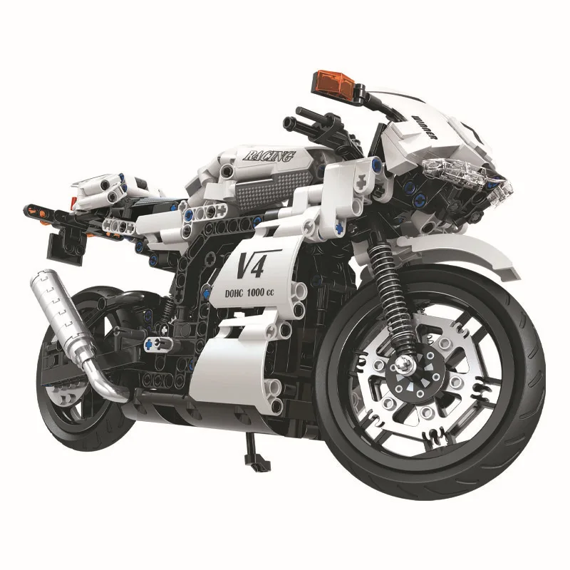 

7047 716pcs Technic series White Racing motorcycle Building Blocks DIY Bricks Toys for children Great Gifts