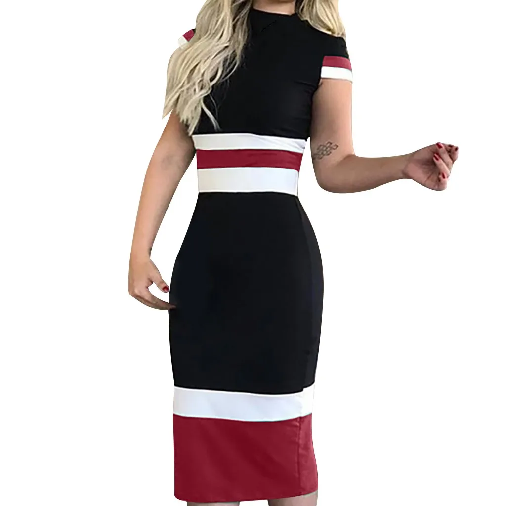 

Fashsiualy Women Dresses O-Neck Short Sleeve Tight Waist Dress Sport Sexy Bodycon Dress Pack Hip Pencil Dress Club Party vestido