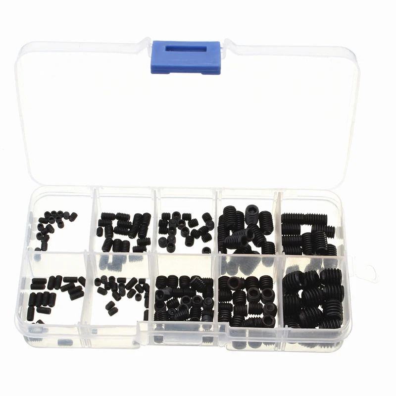 

Hex Set Grub Screws Cup Gasket 200pcs Black Allen Head Socket Point Assortment Kit with Box For Home Tools