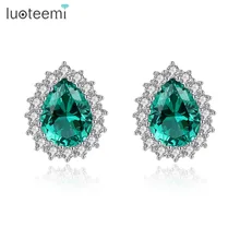 LUOTEEMI, Роскошные, 925 пробы, серебряные, классические серьги-гвоздики в виде капель воды для женщин, Свадебная вечеринка, три цвета, ювелирные изделия, Brincos