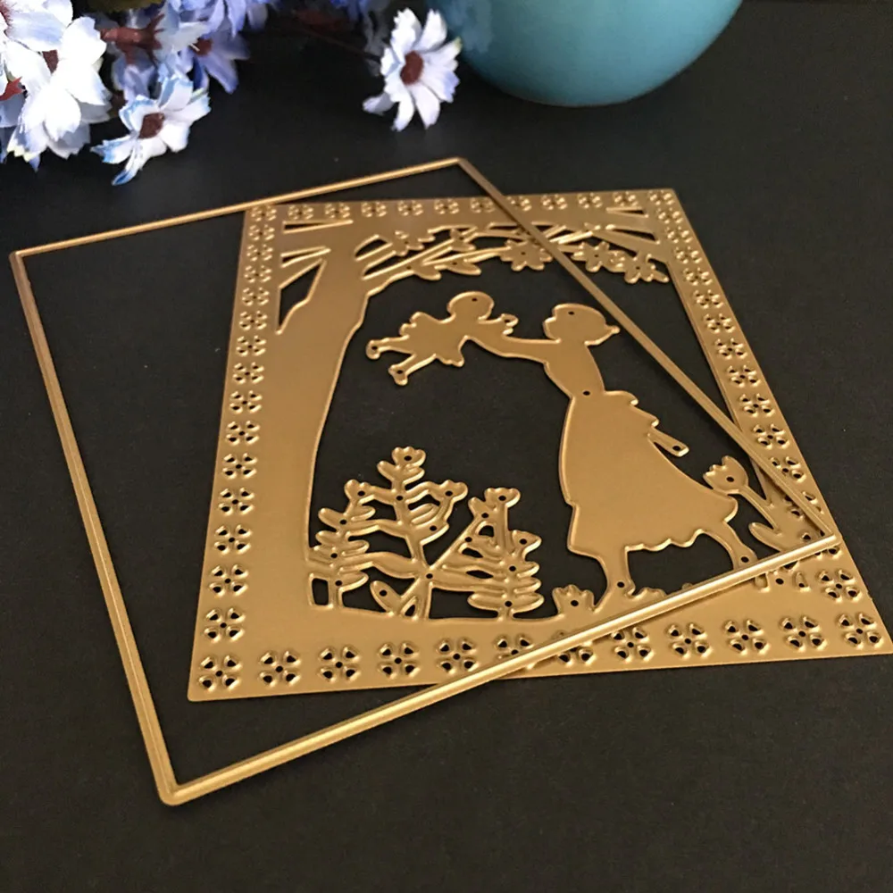 Mother Woman Play With Baby In Park Metal Cutting Dies Stencil Diy