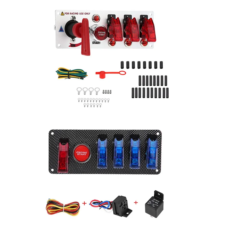 DC12V/20A авто гоночный автомобиль Переключатель зажигания ПАНЕЛЬ 5 светодиодный комбинированный переключатель зажигания двигатель пусковая кнопка из углеродного волокна тумблер - Цвет: A and B