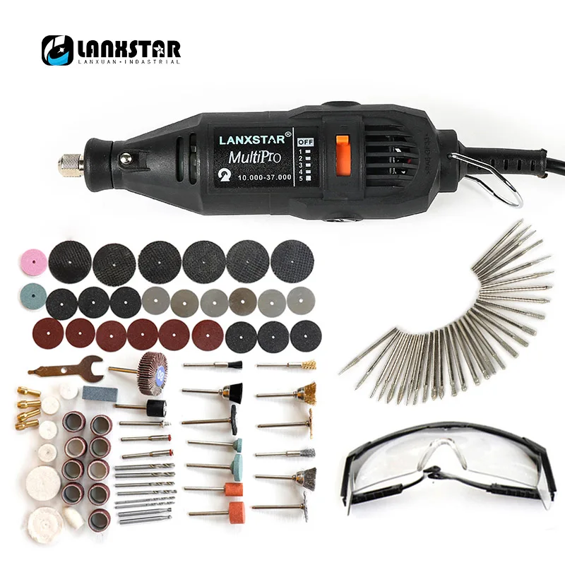 Lanxstar Dremel электроинструменты, электрическая мини дрель, полировальная машина, вращающийся инструмент с переменной скоростью с 106, аксессуары для электроинструмента