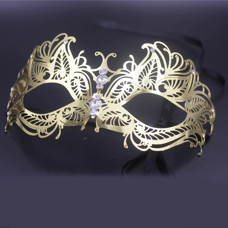 Luxurious Butterfly Venetian Costume Mask with Metal Design and Rhinestones