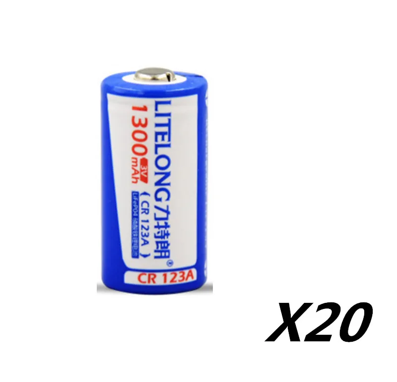 Free shipping LITELONG 20PCS CR123A rechargeable lithium battery 3V