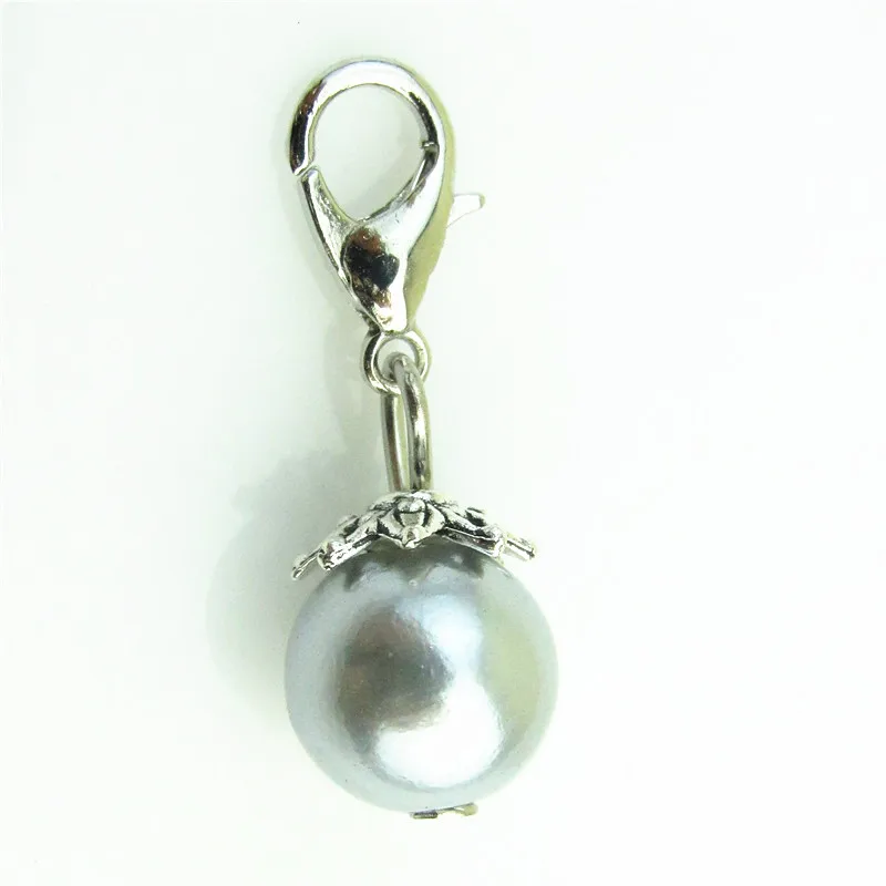 

Hot selling silver pearl Dangle Charms With Silver Lobster Clasp pendant For DIY floating Locket jewelry 50pcs/lot