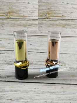 

12.1MM Black Round Empty Lipstick Tubes Rose Gold Lip Shape Refillable Rouge Beauty Gold Cosmetic Lip Balm Containers Clear Cap