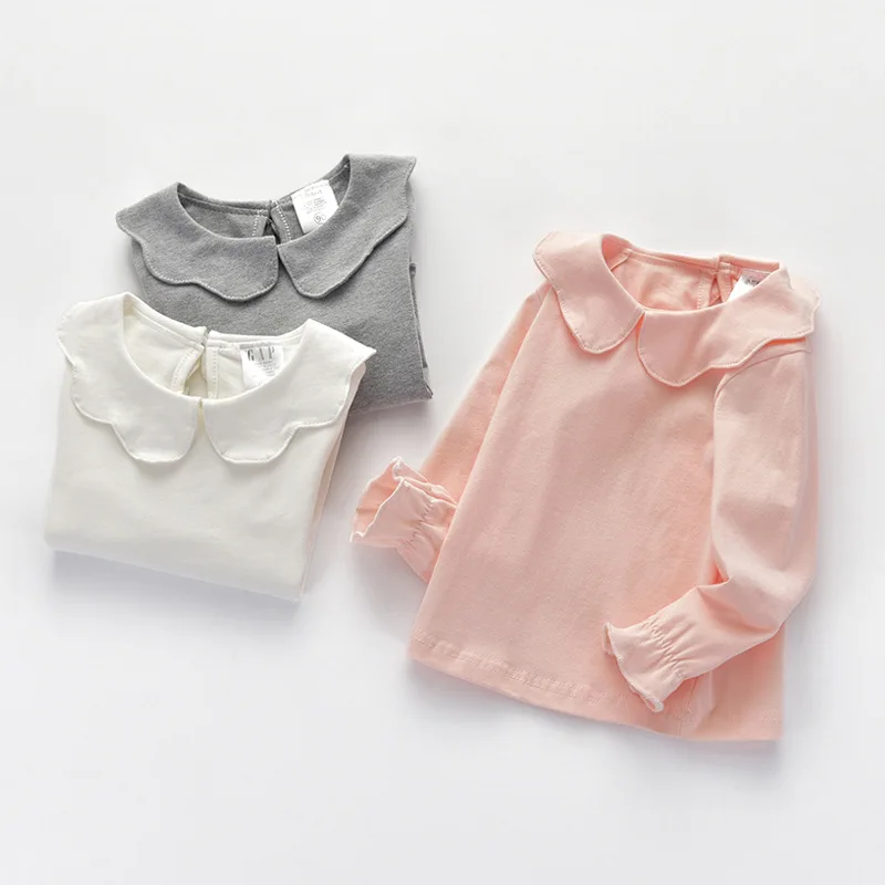 

Cheap Kids Basic Blouse Wholesale Kids Clothing Baby Girl Long Sleeve T Shirt Cute Collar Tops Children Autumn Basic Tees