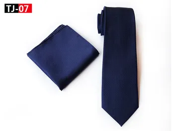 

8cm Fashion Men Necktie Set Solid Blue Gemetric Tie with Handkerchief