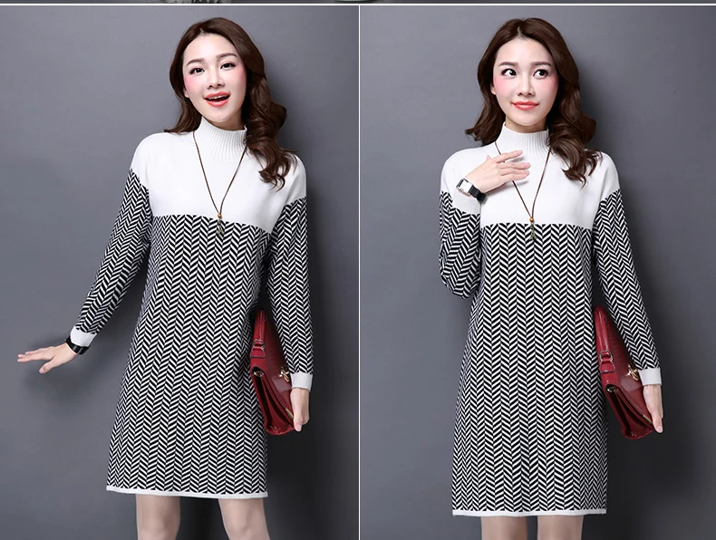 Теплый Женский пуловер, свитер, платье, корейская мода, толстый шерстяной вязаный свитер с высоким воротом, тонкий женский зимний свитер с длинными рукавами, 3XL