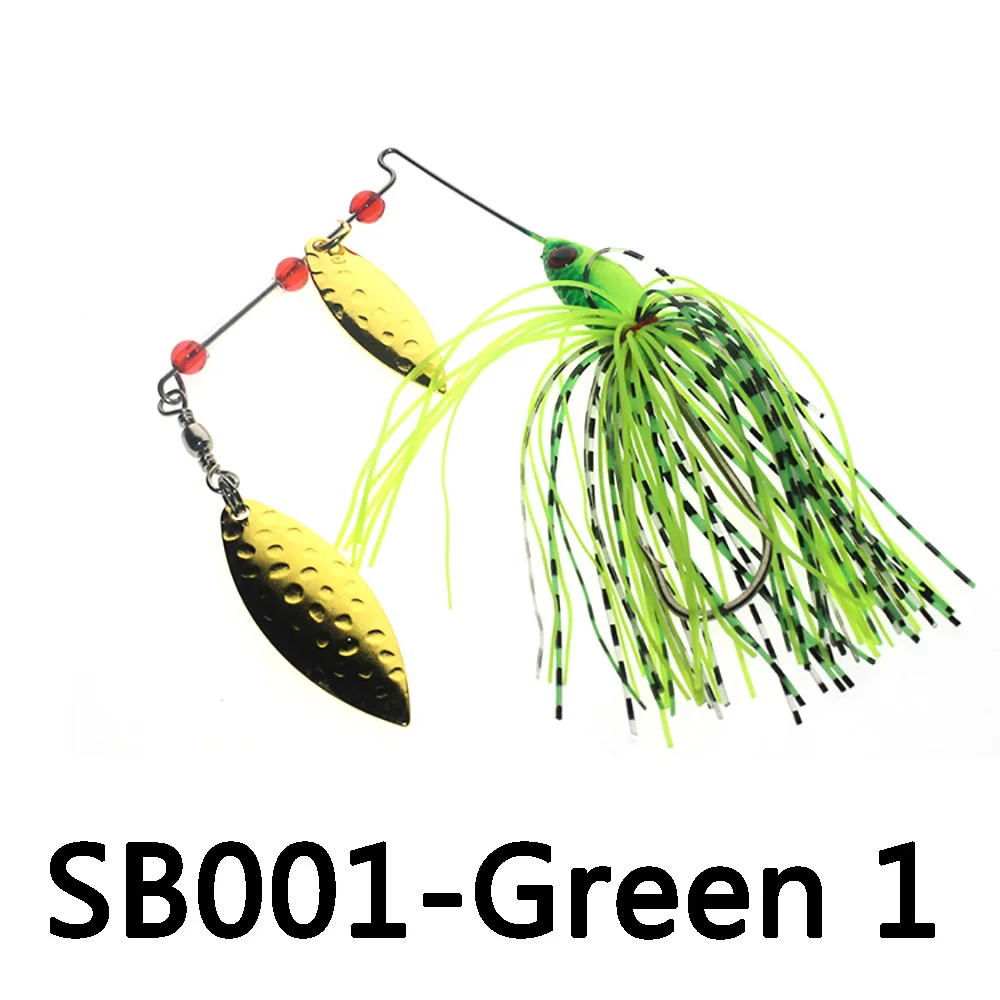Супер высокое качественный Спиннер приманка двойная Светоотражающая золотистая металлическая ложка Buzzbait 3D рыбий глаз рыболовная приманка крючок свишер резиновая джиг - Цвет: SB001 Green 1