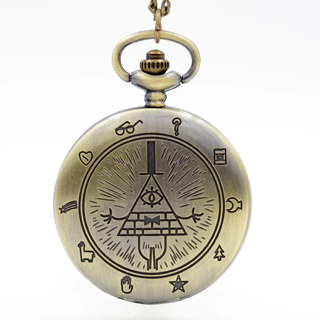 Retro Vintage Bronze Bill Cipher Gravity Falls Quartz Pocket Watch Analog Pendan Retro Vintage Bronze Bill Cipher Gravity Falls Quartz Pocket Watch Analog Pendan