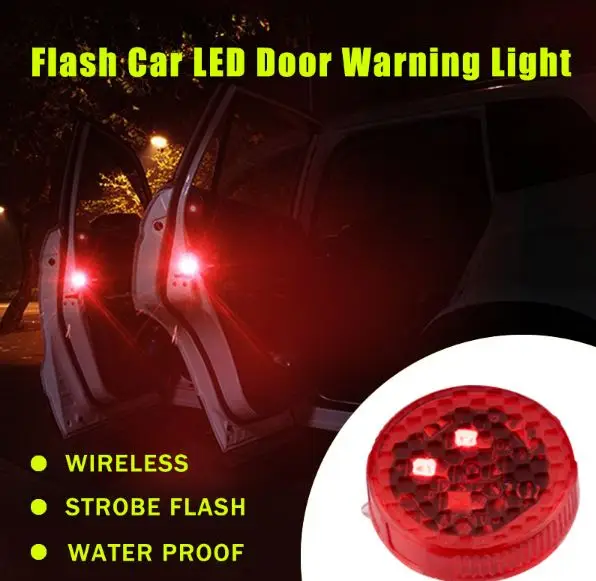 

2pcs Car LED Door Opened Signal Warning Strobe Light Wireless Flash Decorative Indicator Hit Avoid Lamp Red