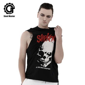 

Summer New Arrival Men's Black T-shirt Skull Head Printing O-neck Tops Fashion Vests